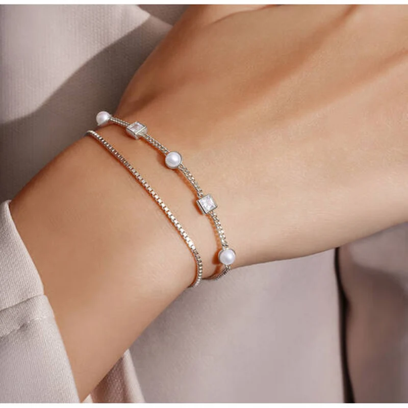 Ania Haie Reimaginer 925 Sterling Silver Pearl Station Bracelet AH-B069-02H
