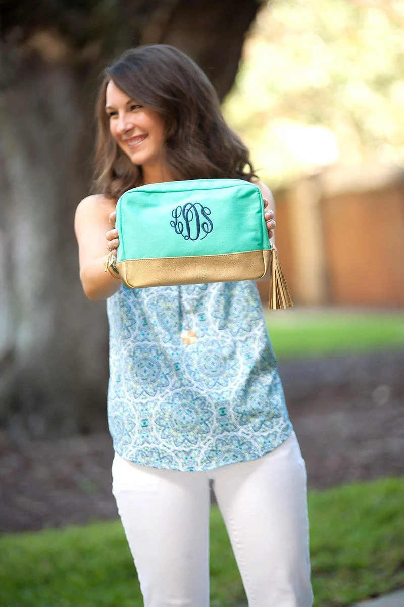 Mint Cabana Cosmetic Bag - Personalized