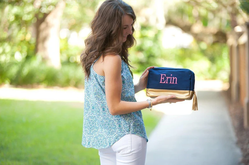 Navy Cabana Cosmetic Bag - Personalized