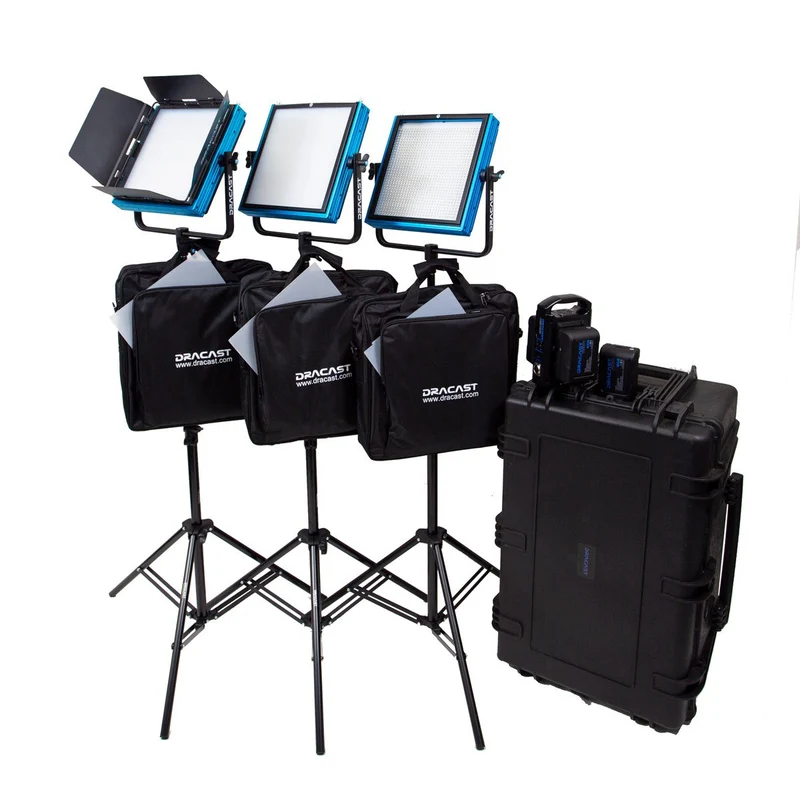 Dracast LED1000 Pro Ensemble 3 Lumières Bicolore avec Plaque pour Pile Monture V