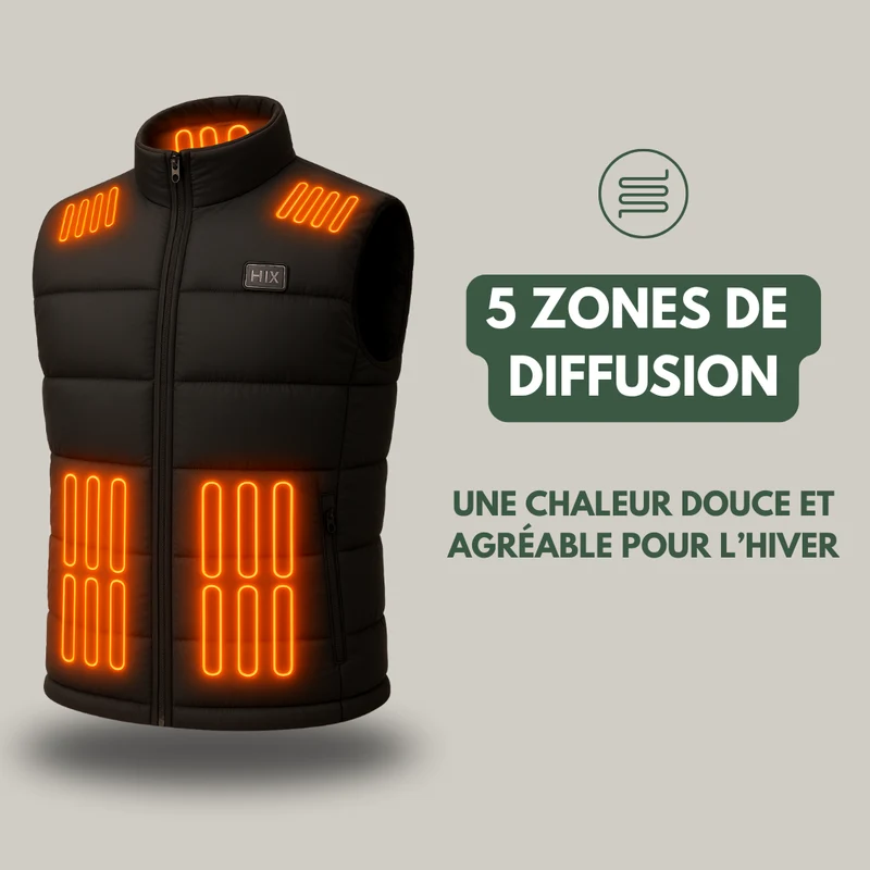 Gilet Chauffant Homme | 5 Zones Chauffantes Usb