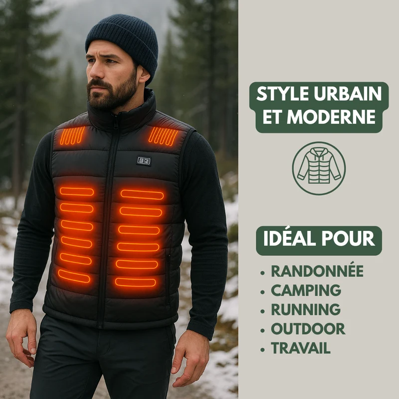 Gilet Chauffant Homme | 5 Zones Chauffantes Usb