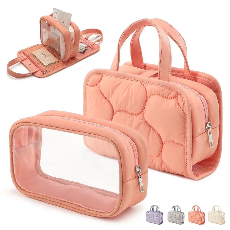 Sac de Toilette Femme Matelassé | Trousse Amovible Transparente