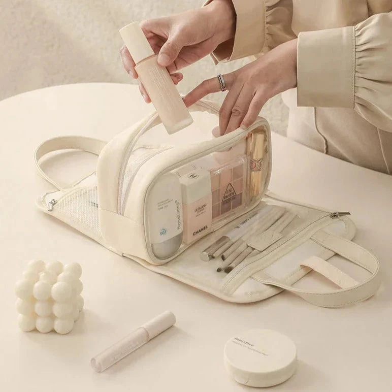 Sac de Toilette Femme Matelassé | Trousse Amovible Transparente
