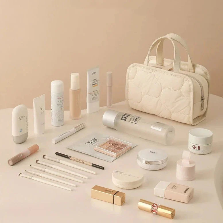 Sac de Toilette Femme Matelassé | Trousse Amovible Transparente