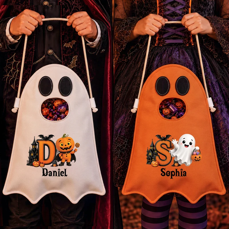 Cadeau Pour Enfant - Sac d'Halloween Personnalisé Avec Fantôme Et Alphabet