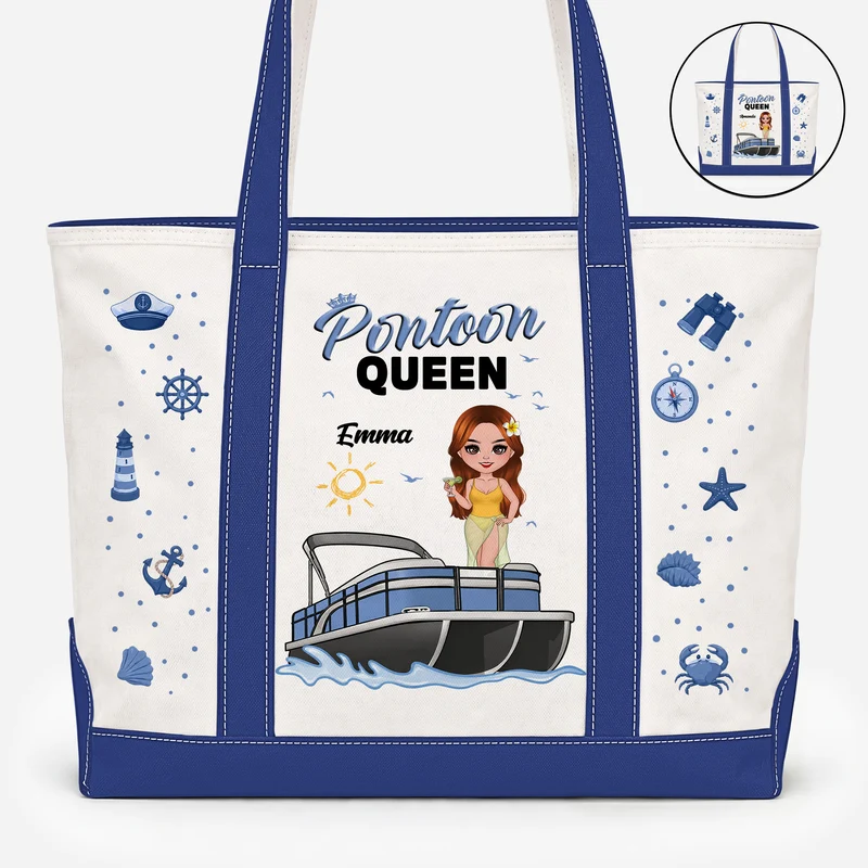 Reine Du Bateau Ponton - Sac Cabas En Toile Femme Personnalisé Pour Voyage