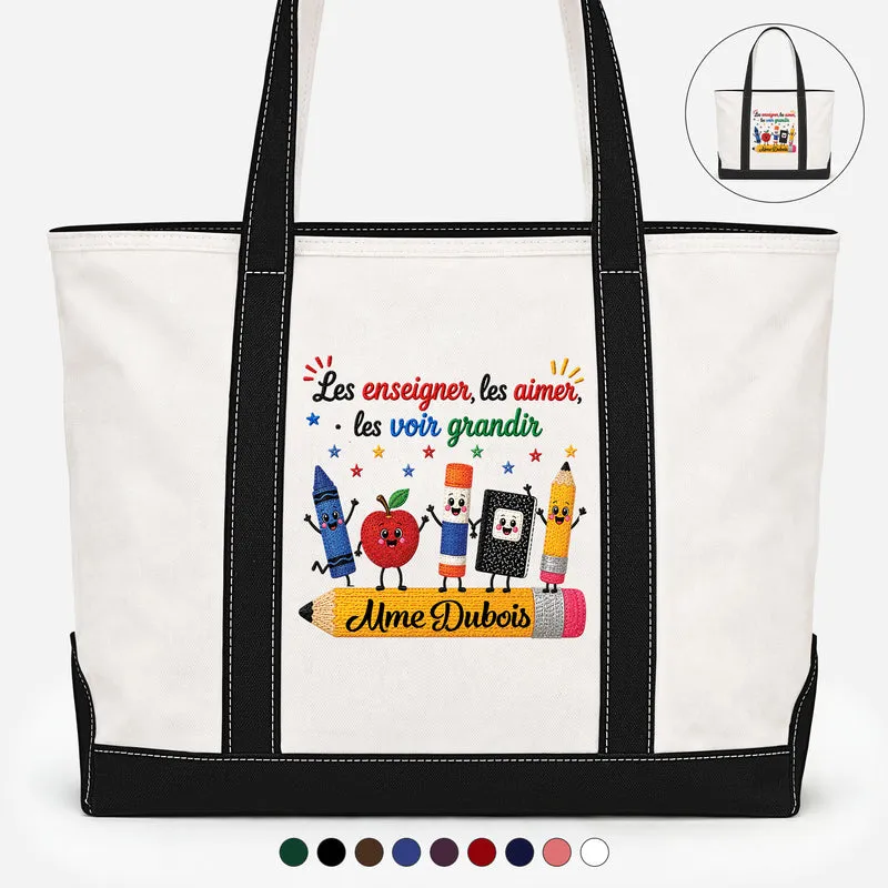 Les Enseigner Les Aimer - Tote Bag En Toile Personnalisable Maîtresse