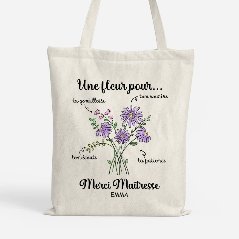 Fleurs Pour Merci Maîtresse - Tote Bag Personnalisé Maîtresse