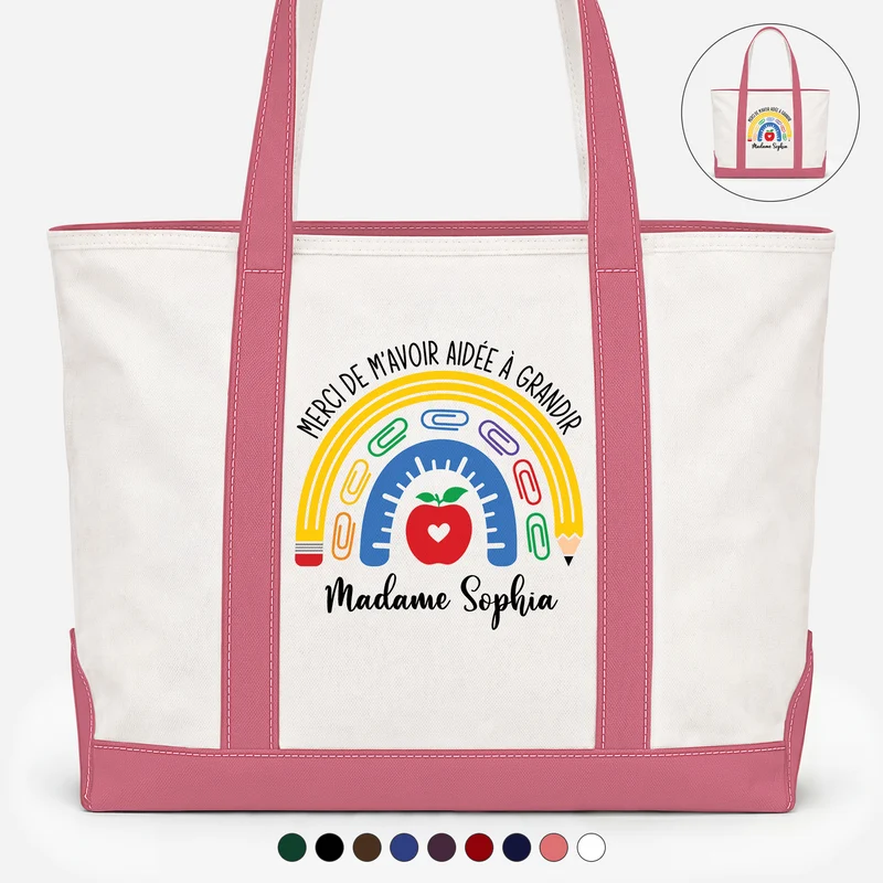 Merci Maîtresse De M'aider À Grandir - Sac Cabas En Toile Personnalisé