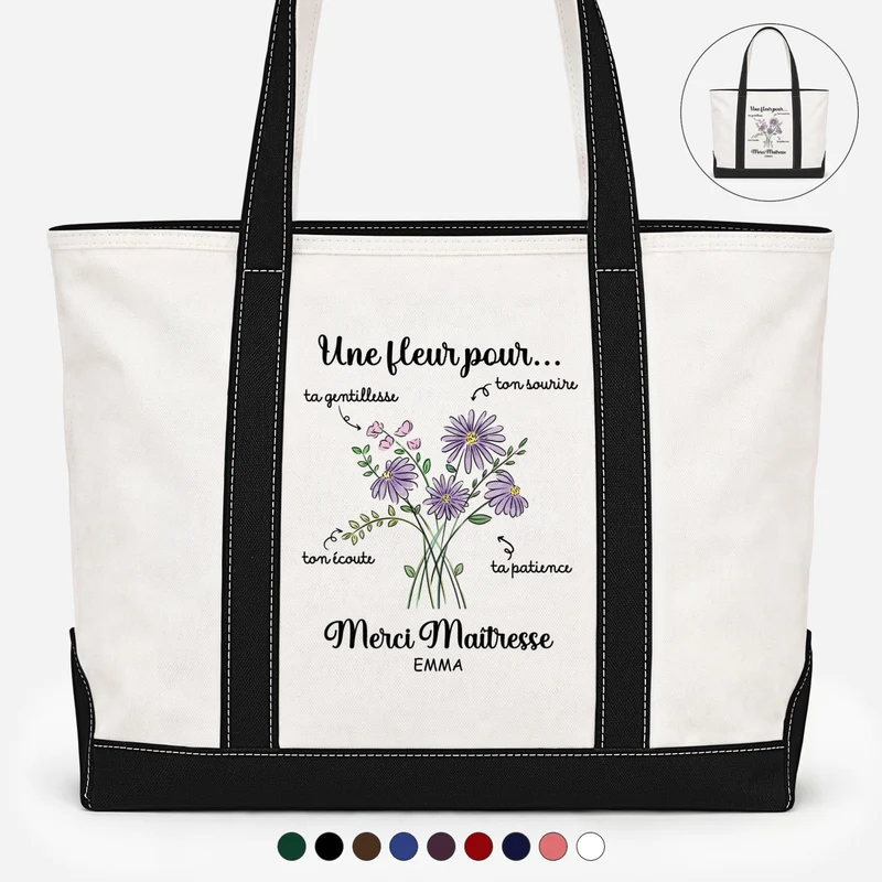 Fleurs Pour Merci Maîtresse - Sac Cabas En Toile Personnalisé