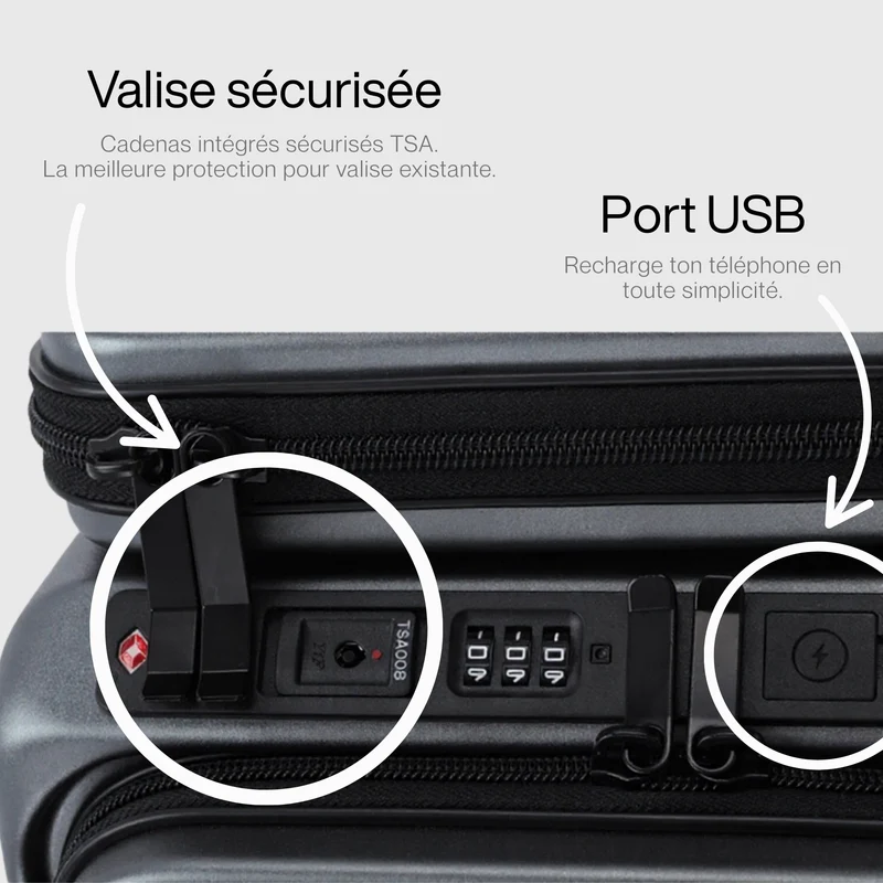 Valise Cabine Robuste Usb | Composite 3 Couches et Aluminium