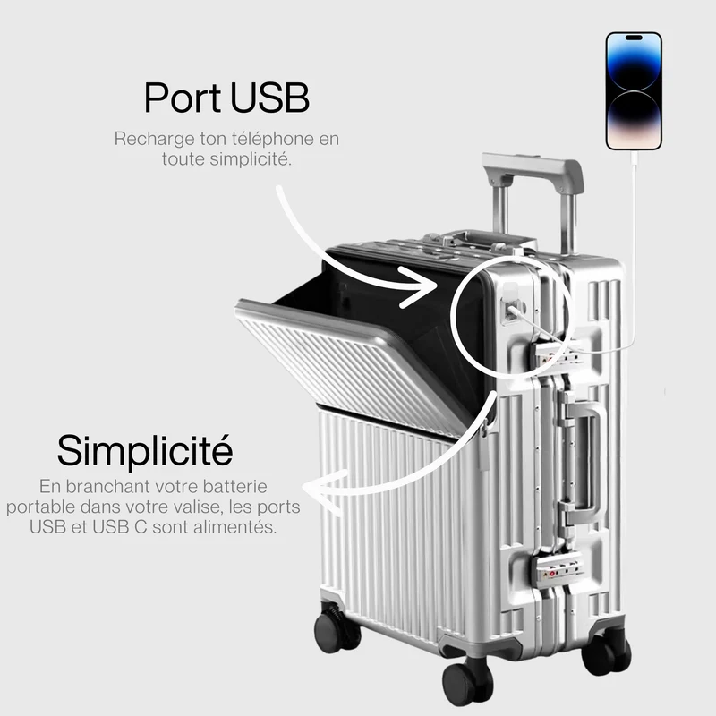 Valise Cabine Rigide 45l | Séparateurs Doubles et Port Usb