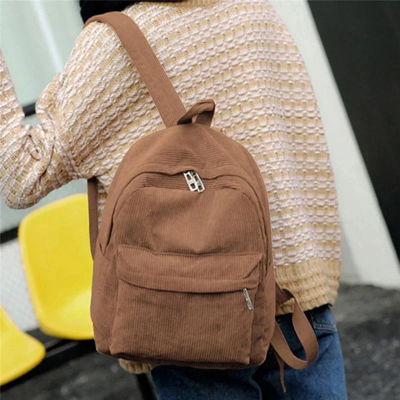 Sac à Dos Velours Côtelé | Poche Avant Zippée