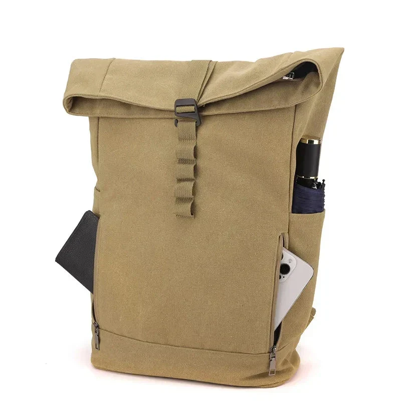 Sac à Dos Roll Top Toile | Compartiment Ajustable Sécurisé