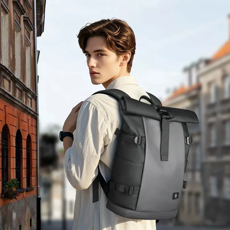 Sac à Dos Roll Top Ordinateur | Extensible Imperméable 17 Pouces