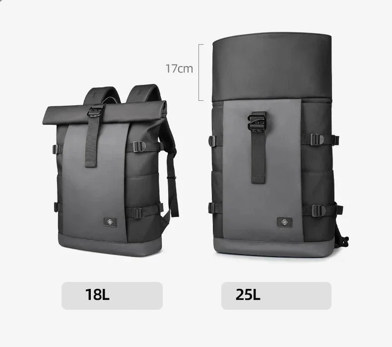 Sac à Dos Roll Top Ordinateur | Extensible Imperméable 17 Pouces