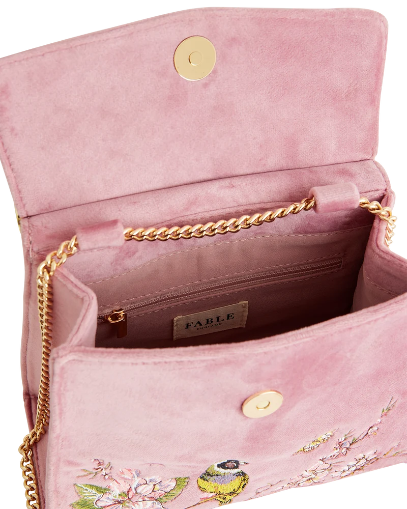 Morning Song Bird Embroidered Mini Pink Tote