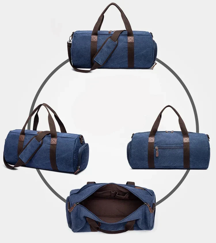 Sac Polochon Voyage Vintage | Toile Canvas Robuste