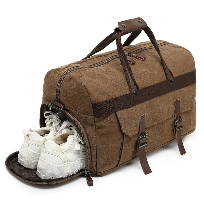 Sac de Voyage Vintage 40l | Toile Canvas Compartiments Pratiques