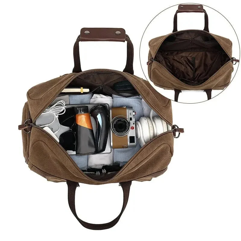 Sac de Voyage Vintage 40l | Toile Canvas Compartiments Pratiques