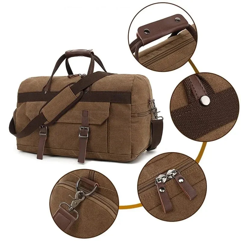 Sac de Voyage Vintage 40l | Toile Canvas Compartiments Pratiques