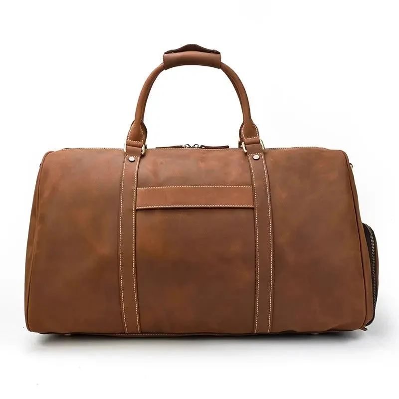Sac de Voyage Cuir Vieilli | Emplacement Chaussures Extérieur