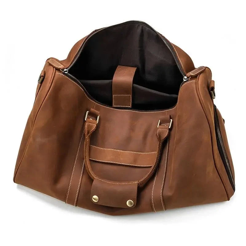 Sac de Voyage Cuir Vieilli | Emplacement Chaussures Extérieur