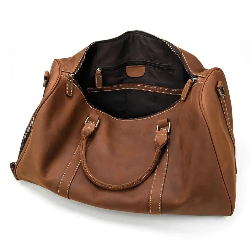 Sac de Voyage Cuir Vieilli | Emplacement Chaussures Extérieur