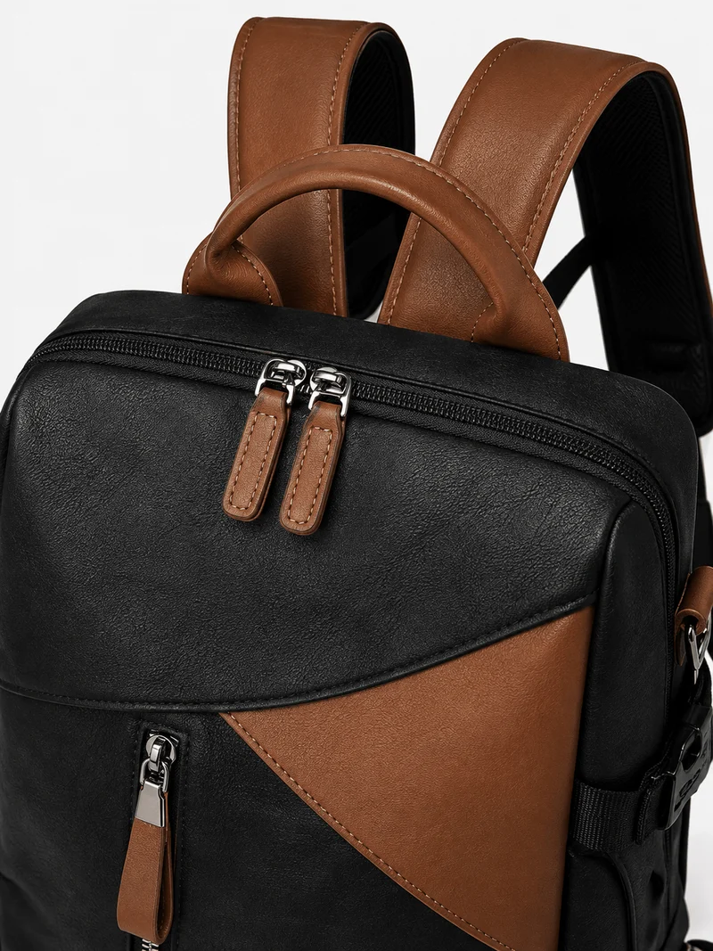 Sac À Dos Élégant Femme PU Noir Et Marron