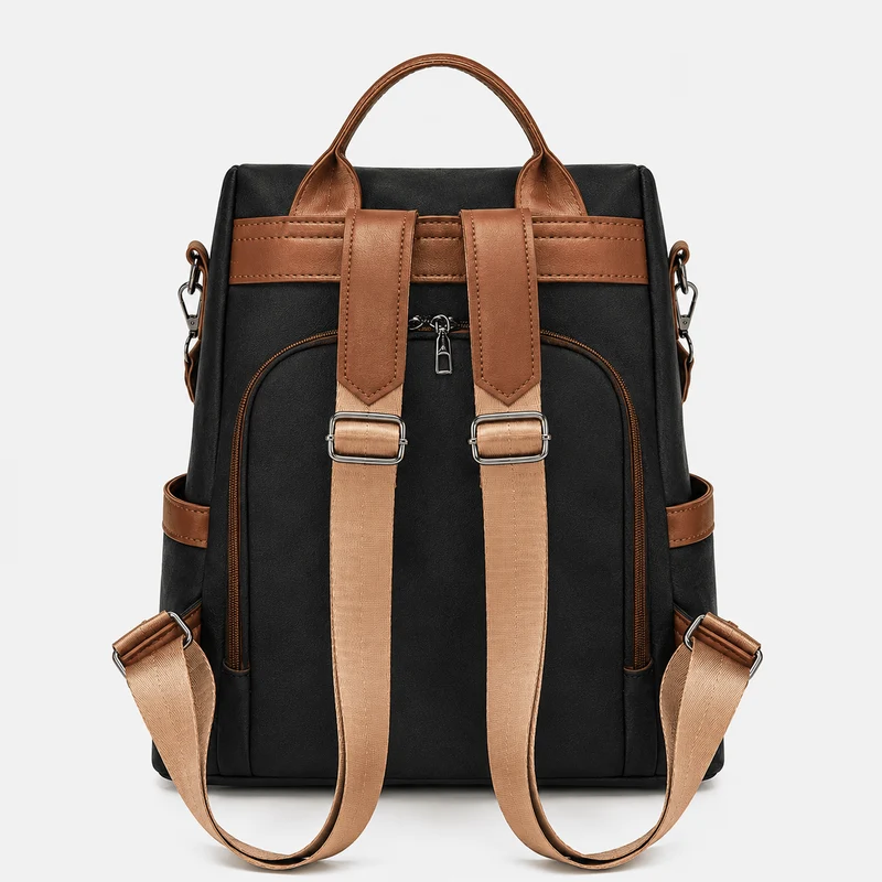 Sac À Dos Élégant Femme PU Noir Et Marron