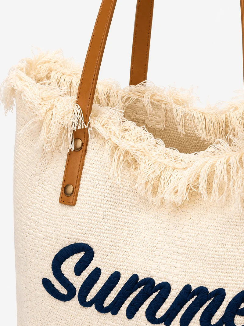 Sac cabas femme en toile écrue « Summer Vibes » à anses longues marron