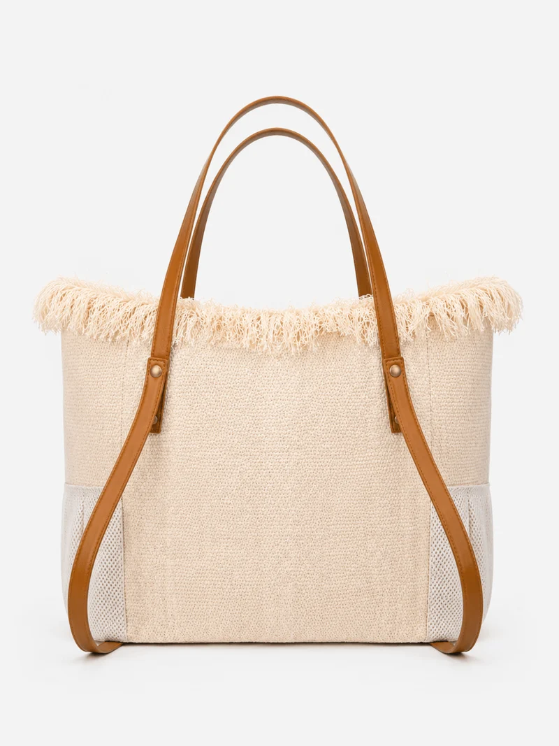 Sac cabas femme en toile écrue « Summer Vibes » à anses longues marron