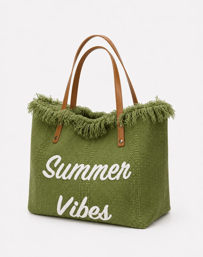 Sac cabas femme en toile écrue « Summer Vibes » à anses longues marron