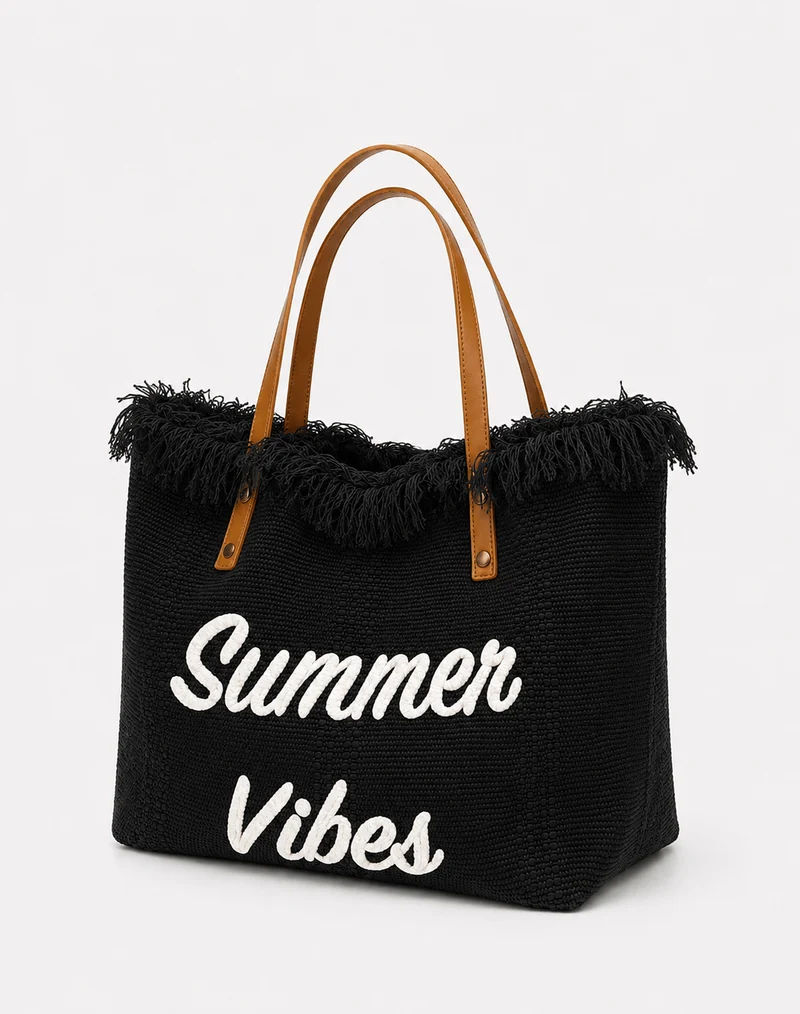 Sac cabas femme en toile écrue « Summer Vibes » à anses longues marron