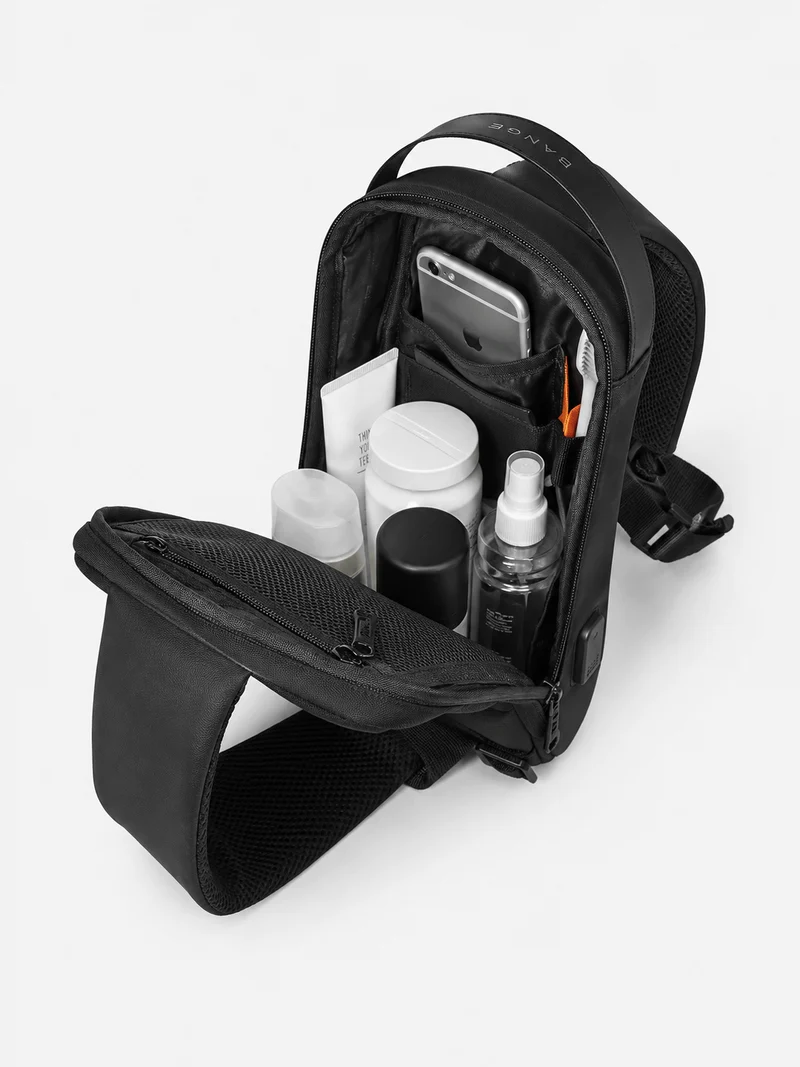 Sac bandoulière sling noir en tissu Oxford résistant à l'eau