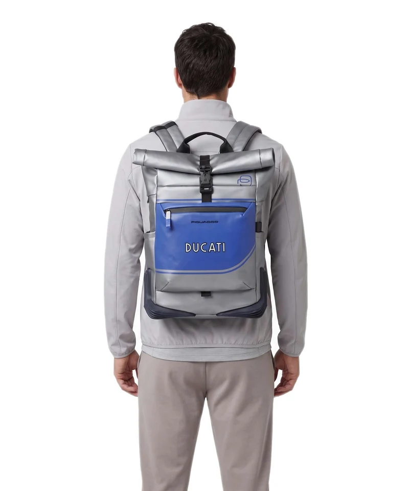 Piquadro Ducati C2OWD Sac à dos roll-top silver/blue