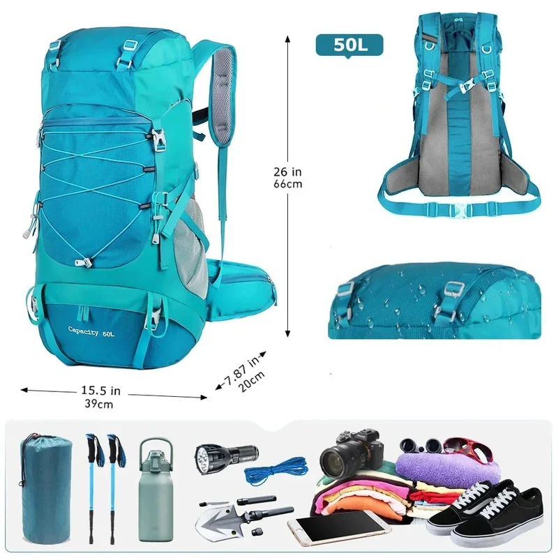 Sac à Dos Backpacking 50l | Bandes Réfléchissantes Sécurité