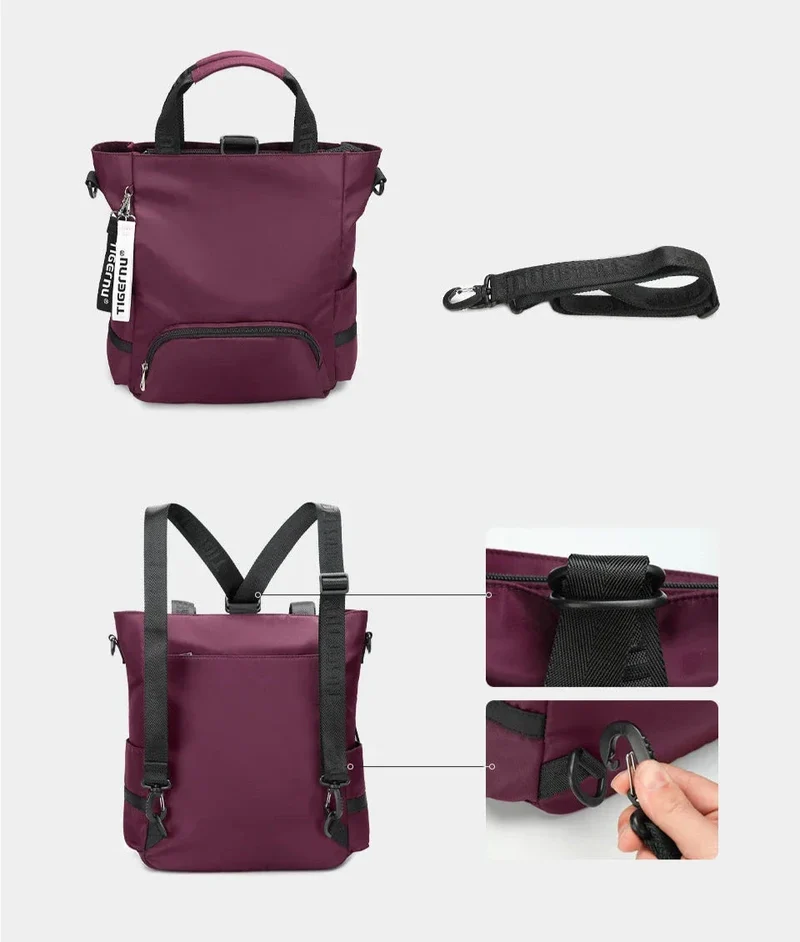 Sac à Dos 3-en-1 Femme | Nylon Imperméable Poches Multiples