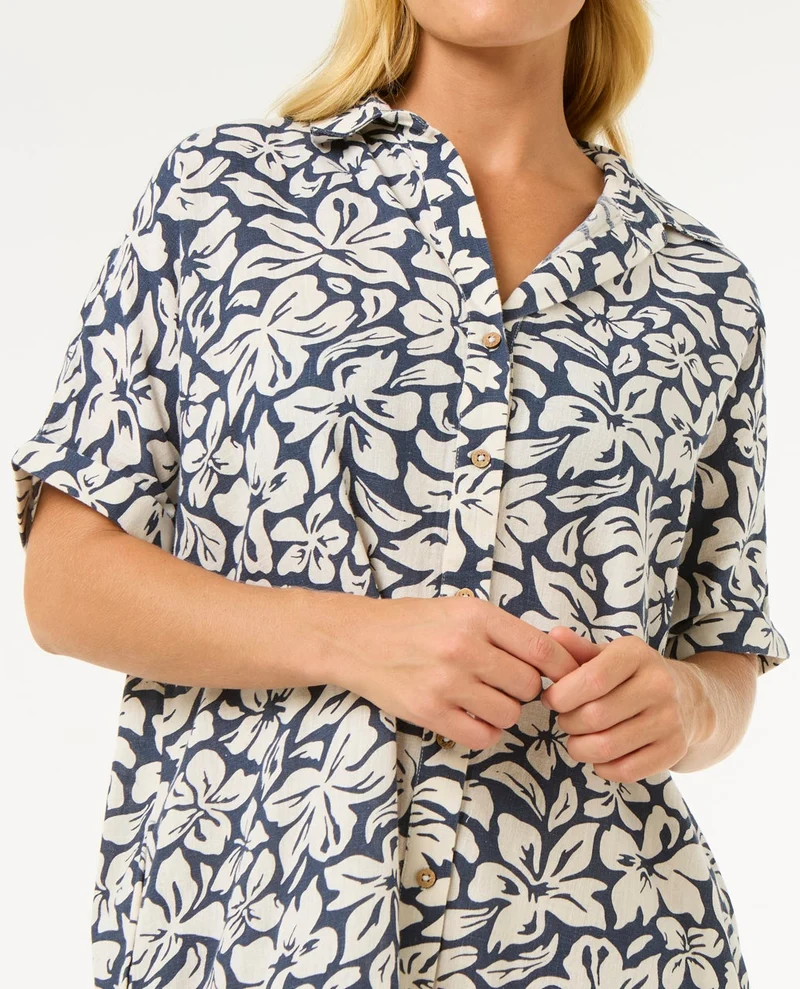 Las Dalias Short Sleeve Shirt Dress